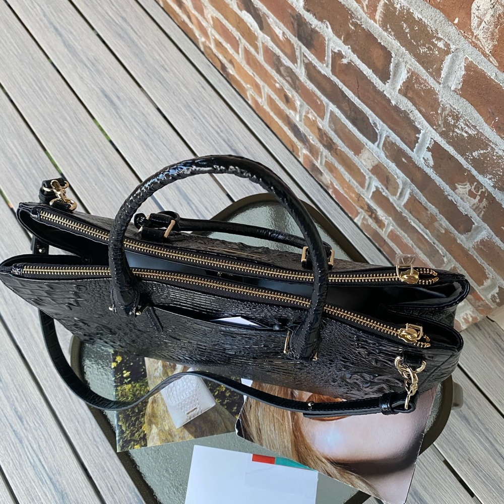 Brahmin Black Croc-Embossed Leather Satchel - Picture 8 of 11